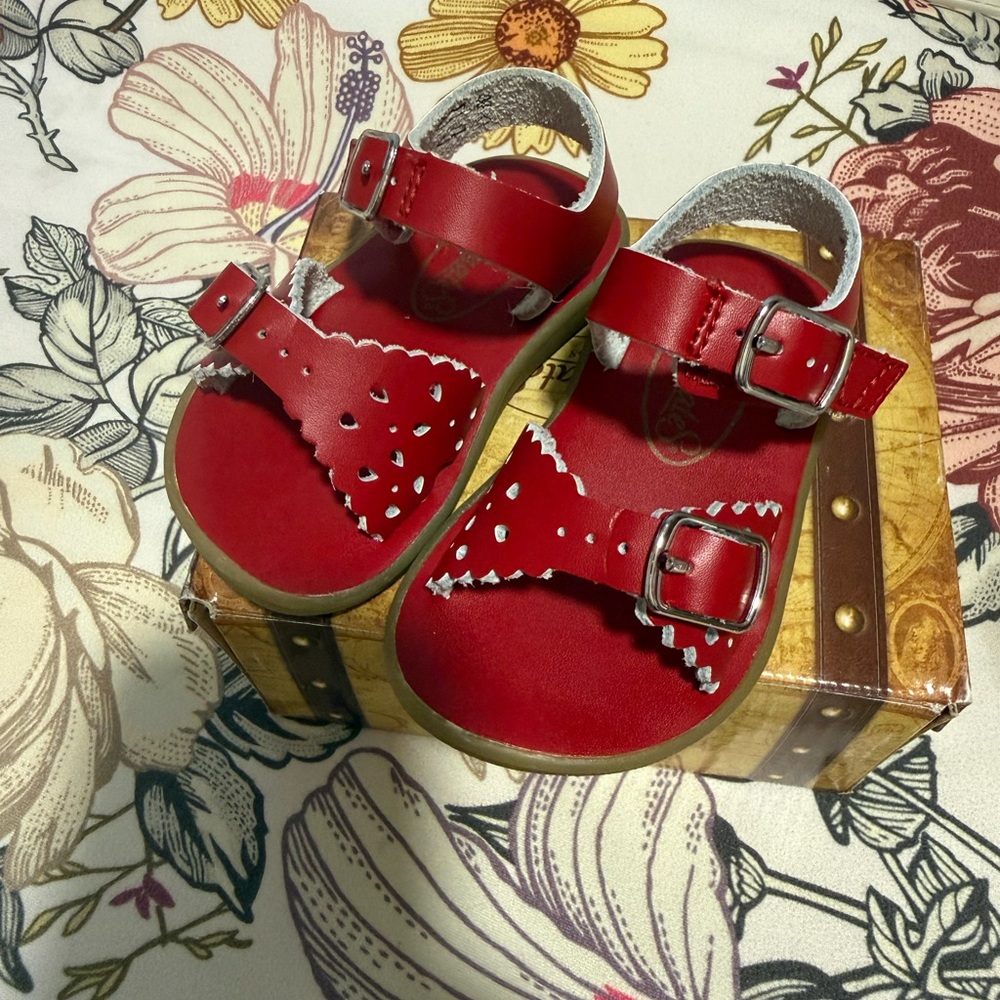 Red Toddler Girl Sandals with Buckle Straps - Picture 3 of 4